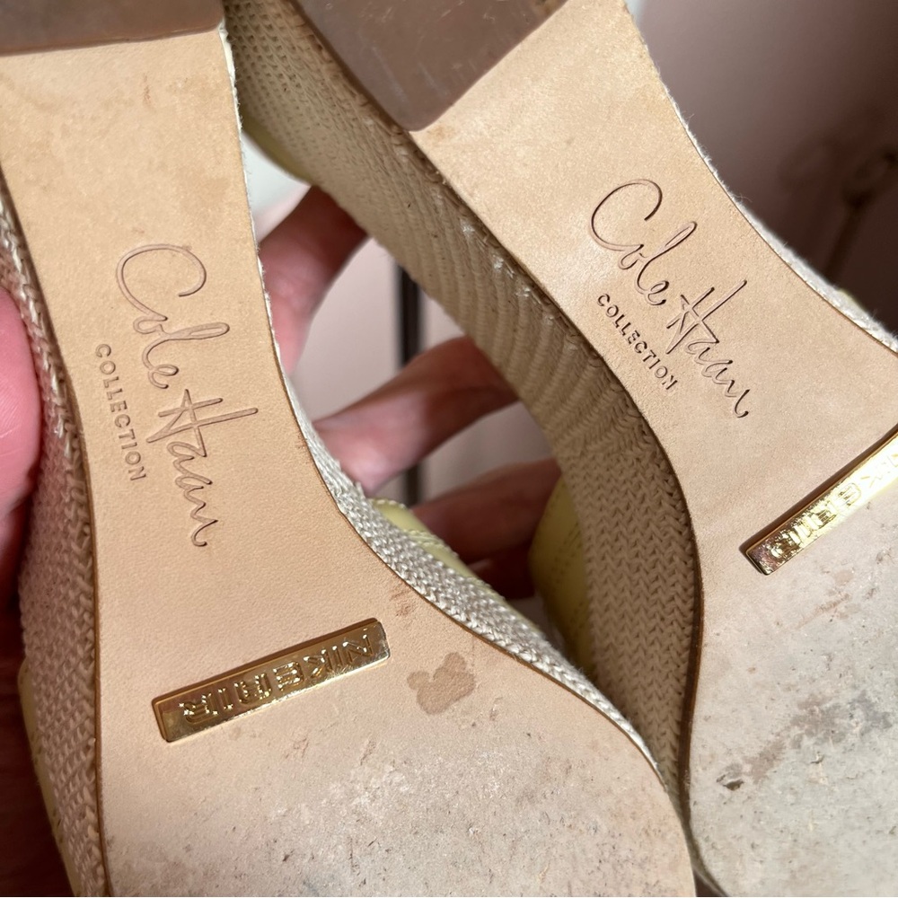 Cole Haan Classic Mobwife Cream leather Espadrilles wedge Heel Sandals shoe 9.5 - Picture 11 of 17